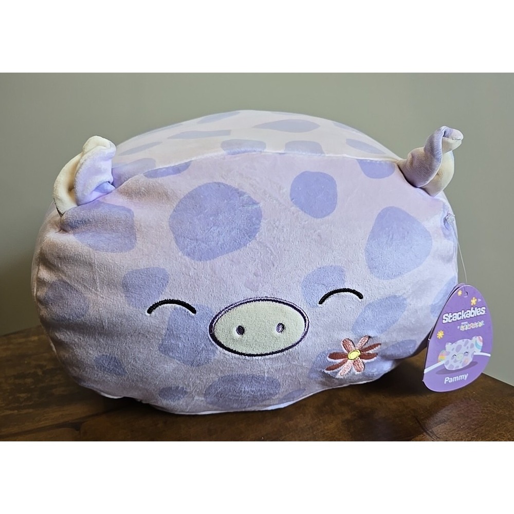 Squishmallows Pammy Pig Plush Stackables 12" Purple Flower Stuffed Animal NEW